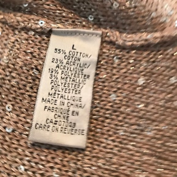 WD.NY Sequin Knit Short Sleeve Taupe Cardigan ~ NWOT - Picture 10 of 13